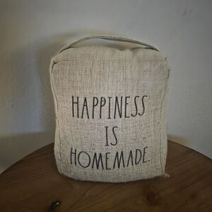 Rae Dunn Natural Burlap Doorstop Pillow with Black Text